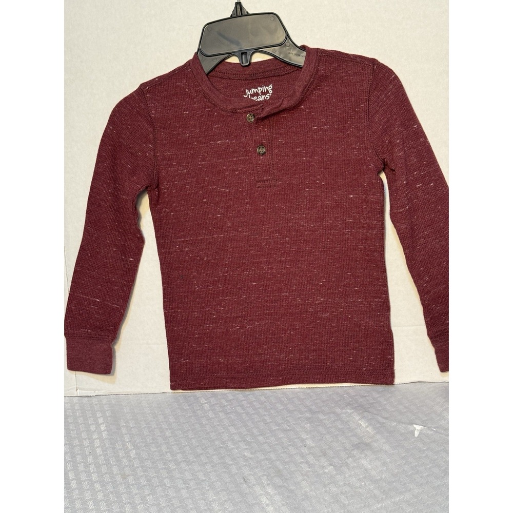 Toddler Boy's Jumping Beans Red Thermal Shirt, Long Sleeve Henley Top Size‎ 5T